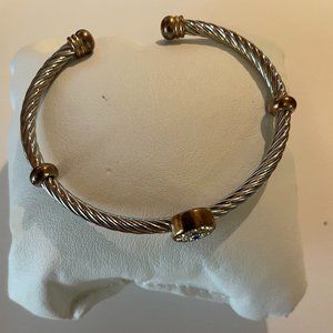 Designer Inspired Twisted Rope Open Bangle with Crystal Center Piece